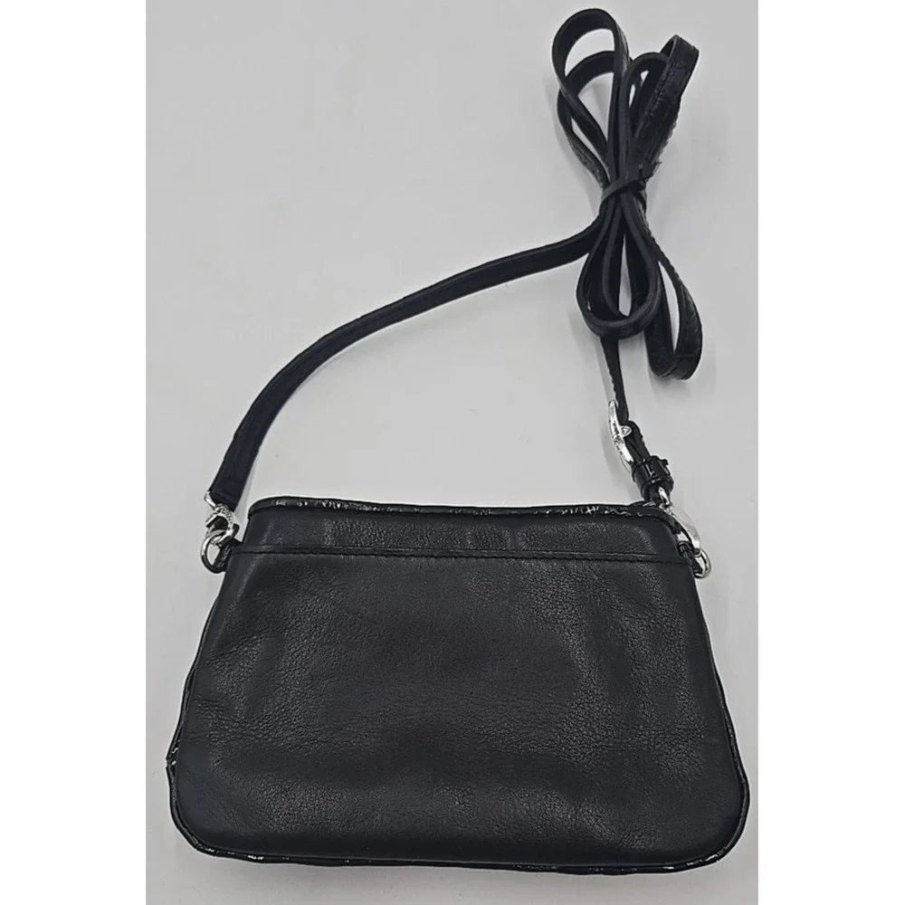 BRIGHTON Small Black Patent Leather SILVER ADORNED Shoulder Bag Cross Body - Picture 4 of 10